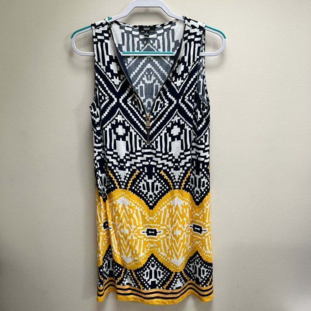MSK Yellow and Navy Sleeveless Dress, Size M